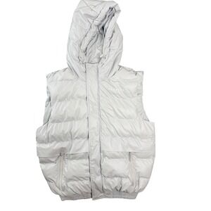 YoungLA 532 Hooded Puffer Vest Mens Medium Light Grey‎ Silver Quilted Full Zip